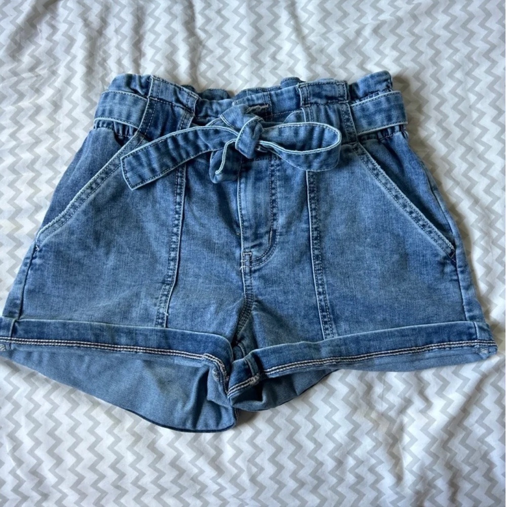 Maurices Blue Jean Shorts Paperbag Waistband Casual